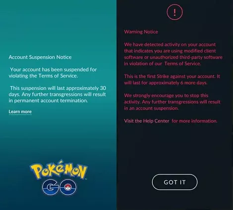 pokemon go ban